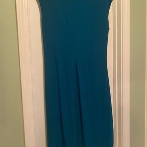 Teal dress with ruching on the front